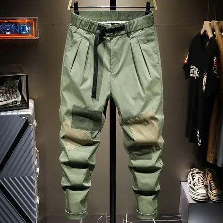 夏季薄款潮牌休闲裤男直筒宽松补丁男士哈伦裤百搭长裤子男生弹力商品大图