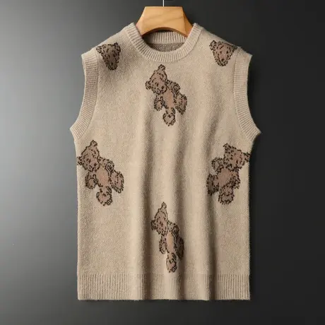 秋冬季圆领无袖毛衣男生2023新款马甲针织衫背心冬天内搭上衣男款商品大图