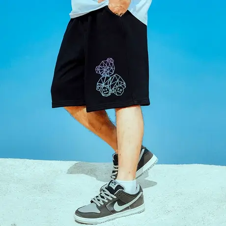 国潮中国风男裤胖子纯棉大码宽松加肥加大潮牌运动五分裤情侣短裤图片