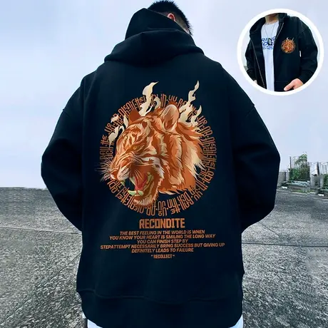 2023虎头新款衣服拉链老虎开衫卫衣连帽加绒潮牌外套宽松大码男装图片