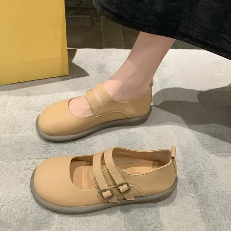 单鞋女平底浅口奶奶鞋2023年新款夏季孕妇圆头百搭网红时尚豆豆鞋商品大图