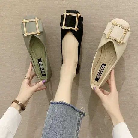 平底鞋子女夏浅口单鞋方头瓢鞋温柔仙女鞋软底孕妇船鞋软皮奶奶鞋商品大图