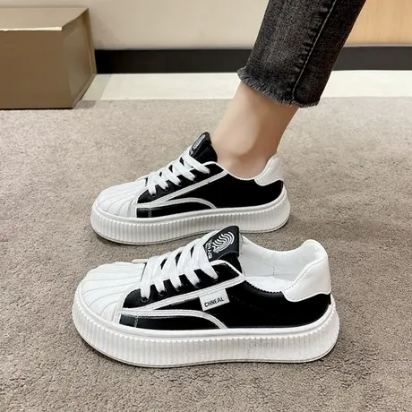 春季港风厚底小白鞋女2023年新款高级感超火饼干鞋配裙子休闲板鞋商品大图