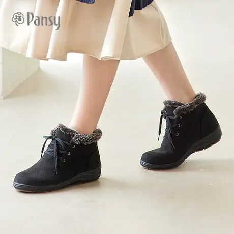 Pansy日本冬季女鞋短筒雪地靴加绒保暖厚底短靴平底高帮妈妈棉鞋图片