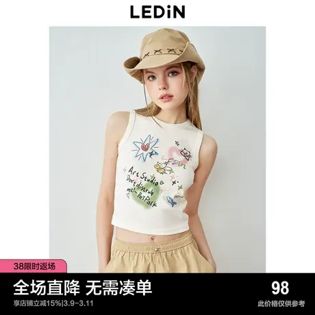 乐町涂鸦宽肩吊带背心2024早春新款Y2K趣味弹力显瘦修身内搭上衣商品大图