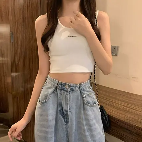 运动背心女夏季西装内搭小吊带爆款冰丝打底无袖短款辣妹外穿上衣图片