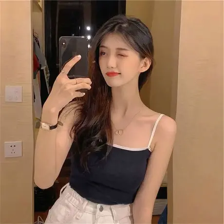 甜酷辣妹短款内搭小吊带内衣女夏外穿修身背心女款白色美背上衣商品大图