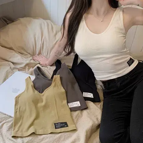 黑色吊带背心女夏西装内搭设计感小众外穿带胸垫美背内衣抹胸上衣商品大图