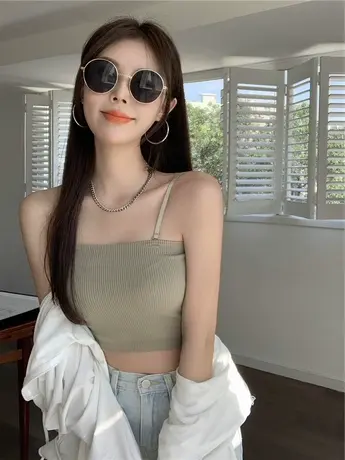 吊带背心女内搭夏季带胸垫上衣黑白色抹胸外穿裹胸打底美背内衣商品大图