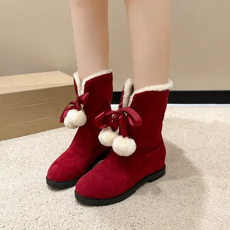 雪地靴女款冬季加绒加厚东北棉鞋女鞋时尚红色中筒靴保暖女士短靴商品大图