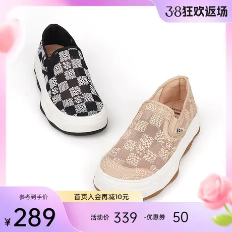 jm快乐玛丽乐福鞋女2024春夏新款增高波浪底一脚蹬透气休闲鞋女鞋图片