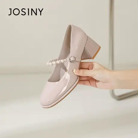 Josiny/卓诗尼低帮婚鞋2023秋季新款方头珍珠仙女气质玛丽珍女鞋商品大图