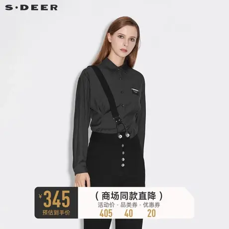 sdeer圣迪奥女装春秋装翻领格纹字母不规则长袖衬衫女S21380510商品大图