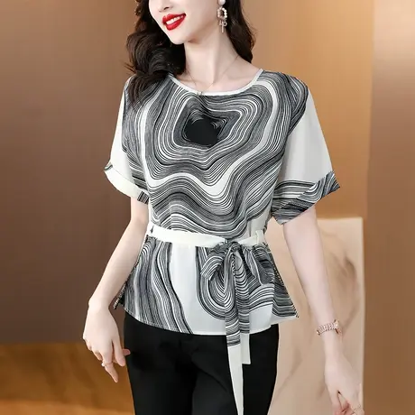 2023年夏季新款短袖真丝气质减龄独特衬衫收腰小个子显高时尚上衣图片