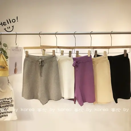 韩国东大门针织裤2020秋季新款高腰针织五分裤毛裤阔腿裤休闲宽松商品大图