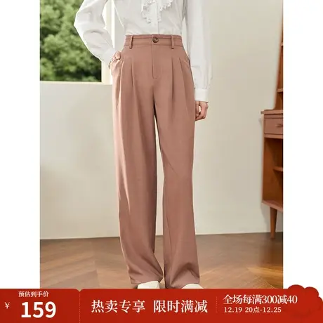 茵曼裤子2023秋女装新款中高腰松紧腰遮胯显瘦宽松萝卜哈伦裤长裤商品大图