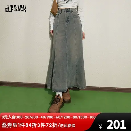 妖精的口袋美式复古牛仔半身裙女2024春秋新款小个子高腰半身长裙图片