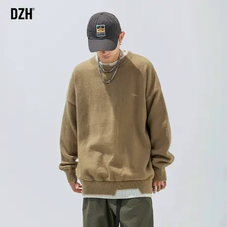 男生日系慵懒毛衣男秋季高级感2023新款假两件上衣纯色内搭针织衫商品大图