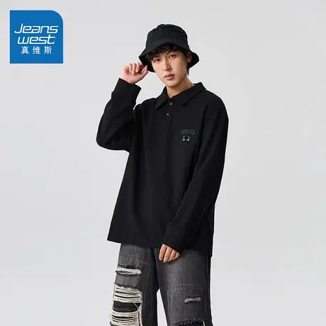 JR真维斯男装上衣2025春季新款男款衣服简约宽松华夫格长袖POLO衫图片