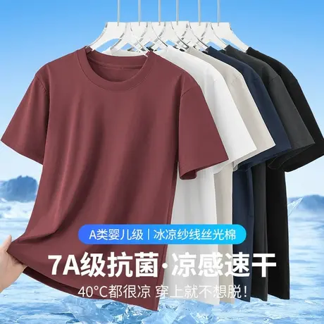丝光棉t恤男士短袖夏季速干冰丝凉感半袖抗菌圆领打底衫纯色体恤图片