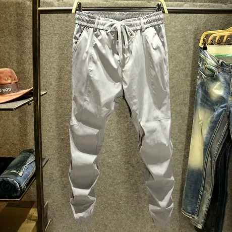 夏季灰色工装裤男修身束脚百搭长裤子韩版潮流棉弹小脚休闲裤薄款商品大图