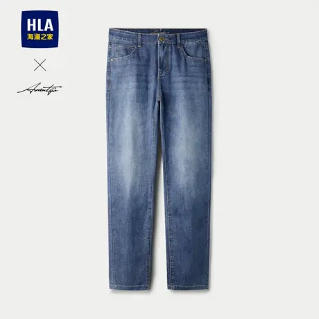 HLA/海澜之家轻商务直筒牛仔裤25春夏新款五袋款休闲刺绣裤子男士商品大图