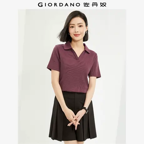 佐丹奴Polo女装坑条针织V字翻领修身短袖POLO 13314207图片