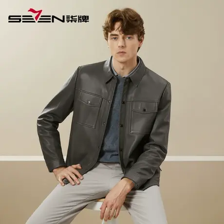 【绵羊皮】柒牌清仓皮衣外套男2023秋冬时尚休闲多口袋工装皮夹克商品大图