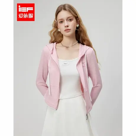 IEF/爱依服2025春季新款韩版甜美休闲运动风修身短款百搭卫衣外套图片