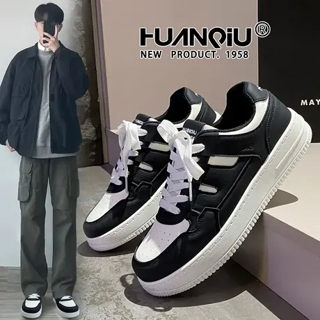 环球黑白板鞋男2025新款夏季潮流休闲鞋子男士百搭厚底运动熊猫鞋商品大图