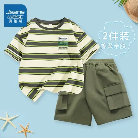 真维斯童装男童夏季套装2025新款中大童酷帅条纹短t儿童运动夏装图片
