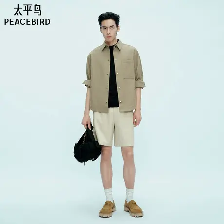 【商场同款】太平鸟男装肌理提花休闲裤新款刺绣中短裤B1GNF3143图片