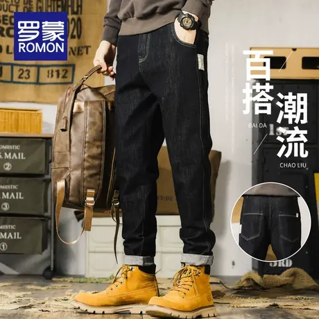 罗蒙美式复古牛仔裤男2025新款宽松直筒潮牌秋冬季男士休闲长裤子商品大图