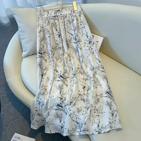 拉夏贝尔高端流光纱碎花百褶裙半身裙女夏季薄款爆款绝美a字伞裙商品大图