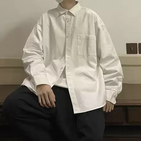 白色长袖衬衫男春秋日系潮外套设计感高级衬衣秋季港风痞帅男友风商品大图