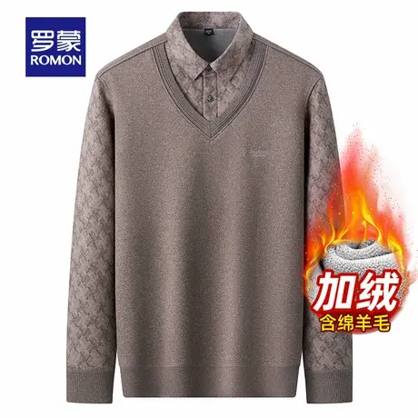 【含桑蚕丝+羊毛】罗蒙男士假两件针织衫2025冬季中老年打底毛衣图片