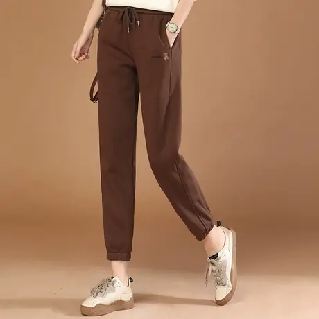 韩潮袭人松紧腰刺绣束脚绒休闲运动裤女2023冬季新款哈伦加卫裤图片