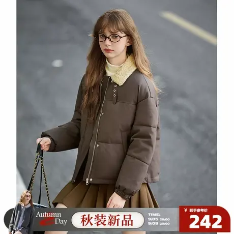 唐狮2025冬季女棉衣翻领短款拼接仿羊羔毛领子保暖防寒加厚时尚图片