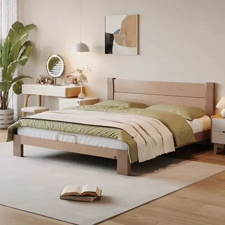 顾家家居实木原木风全实木现代简约齐边小户型排骨架稳睡双人大床商品大图