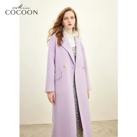 missCOCOON紫色羊毛双面呢大衣女2023秋冬新款宽松中长款毛呢外套图片