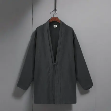 春夏季中国风棉麻夹克男复古新中式外套大码无扣开衫休闲中长衣服图片