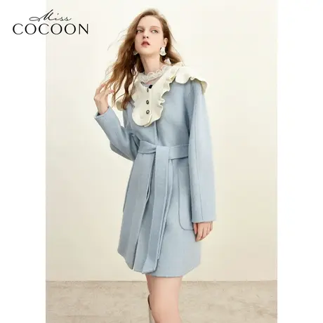 misscocoon多巴胺秋冬新款双面呢可脱披肩廓形兔丝混纺毛呢大衣商品大图