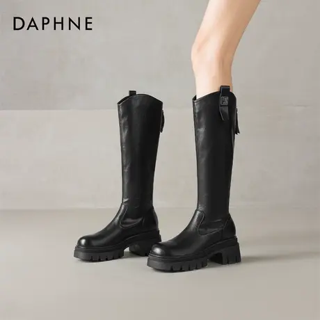 达芙妮棕色长靴女2025新款冬粗跟复古美拉德靴子厚底高筒靴马丁靴商品大图