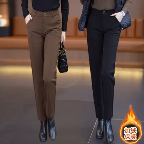 毛呢烟管裤女2023秋冬季新款加绒加厚显瘦高腰直筒裤通勤职业西裤图片