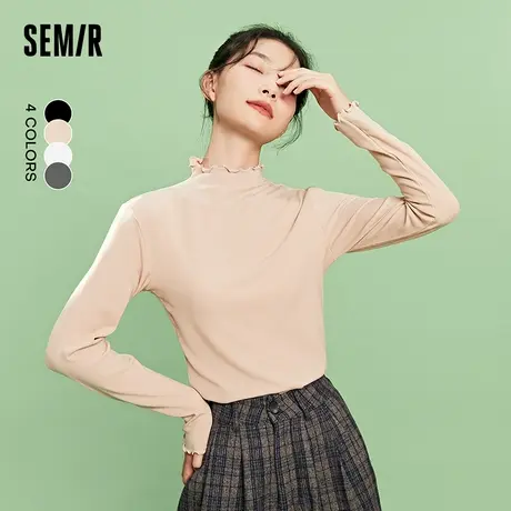 森马打底衫T恤女上衣基础纯色冬季半高领内搭长袖磨毛针织衫毛衣商品大图