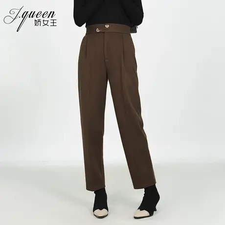 毛呢哈伦裤女加厚保暖2023秋季新款休闲高腰显瘦烟管小脚西装裤子商品大图