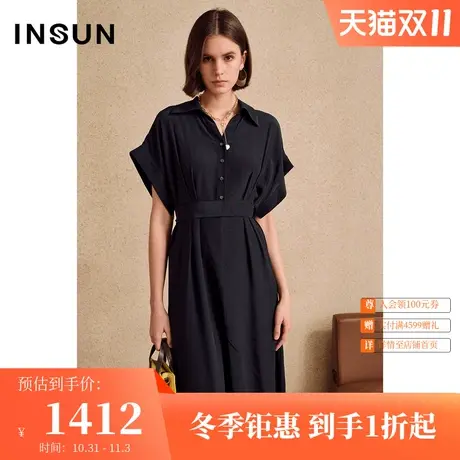 恩裳夏季时尚暗色系舒适宽松垂感衬衫连衣裙女装图片