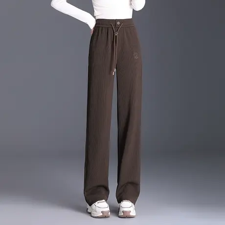 时尚拖地阔腿裤女秋冬2023新款松紧高腰垂感显瘦直筒裤百搭休闲裤商品大图