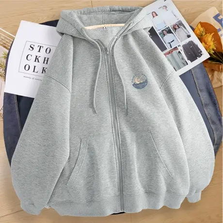 ZR真维斯卫衣外套女2023新款春秋季开衫拉链灰色宽松休闲女士上衣图片