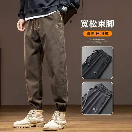 春秋款男生潮牌束脚哈伦美式工装秋冬季宽松紧腰高街痞帅休闲裤子商品大图